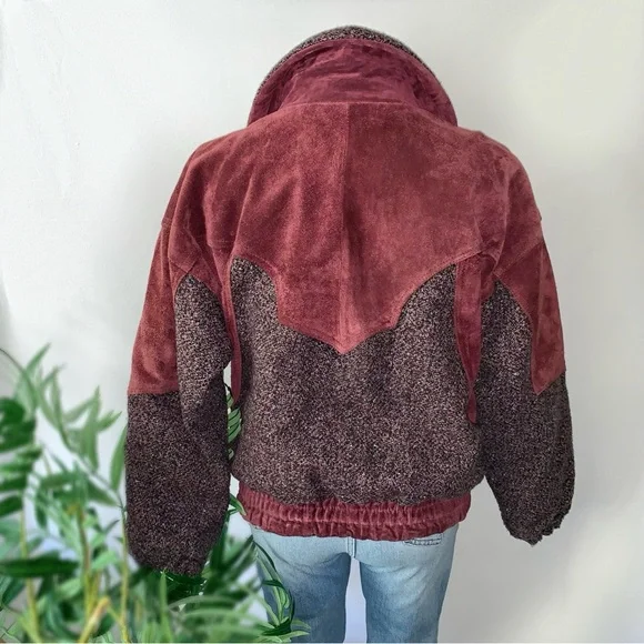 v i n t a g e :: Suede Leather Bomber Tweed Wool Knit Jacket